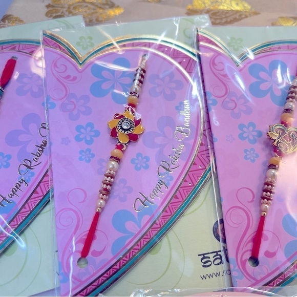 Gift Set Of 5 Pcs thread bracelets, Indian Designer red and multicolor charms - Picture 4 of 9